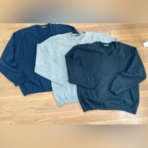 Clan Douglas V-Neck 100% Pure Cashmere Sweaters Black, Grey, Navy Lot of 3
